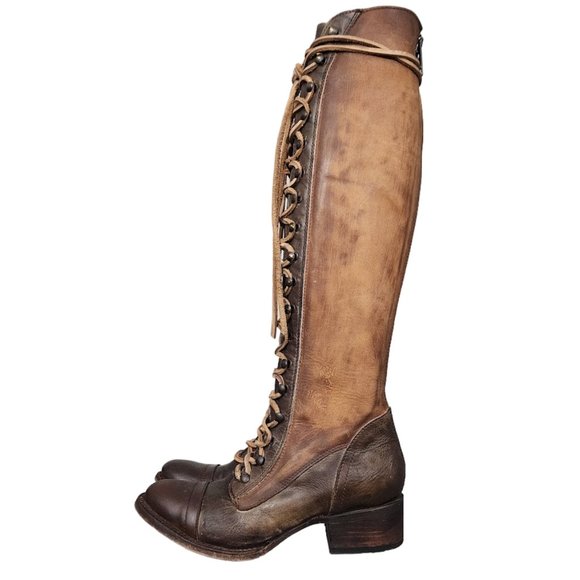 Freebird by Steven Shoes - RARE FREEBIRD BY STEVEN ARLO BROWN TAN MULTI LACE UP TALL COMBAT BOOTS